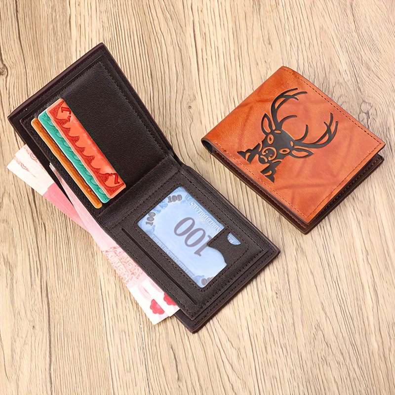 1pc Deer Head Men's Wallet Street Culture Fashion Retro Multi Card Slot Large Capacity Factory Dire