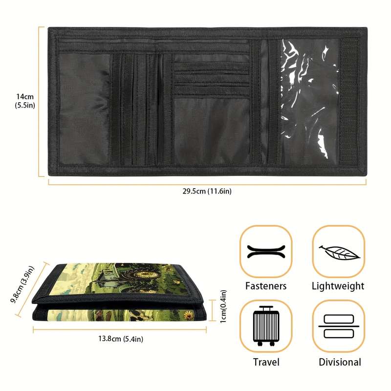 1pc Casual Style Trifold Polyester Wallet for Men American Flag Farm Tractor Design Outdoor