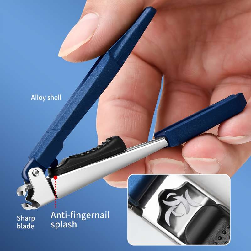 1pc Splash-Proof Nail Clippers with Catcher Sharp Curved Blade  File Wide Jaw Stainless Ste