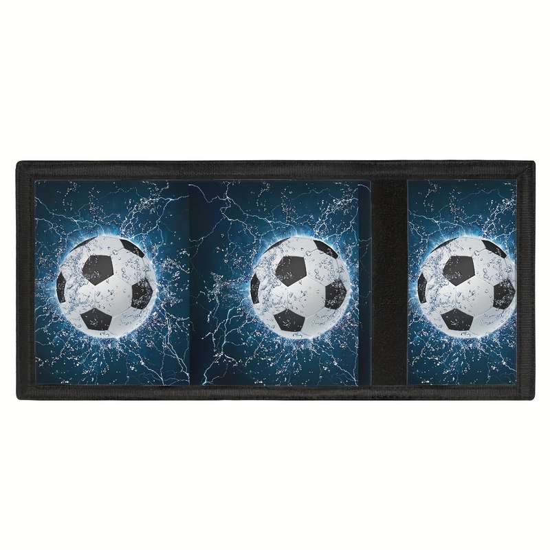 1pc Polyester Tri-Fold Wallet with Soccer Ball Design Simple Style Secure Fasteners Lightweight