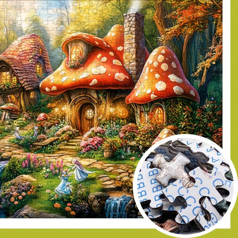 1000pcs Joyful Mushroom Village Scenery Jigsaw Puzzle 70x50cm (27.56x19.69in) Encha