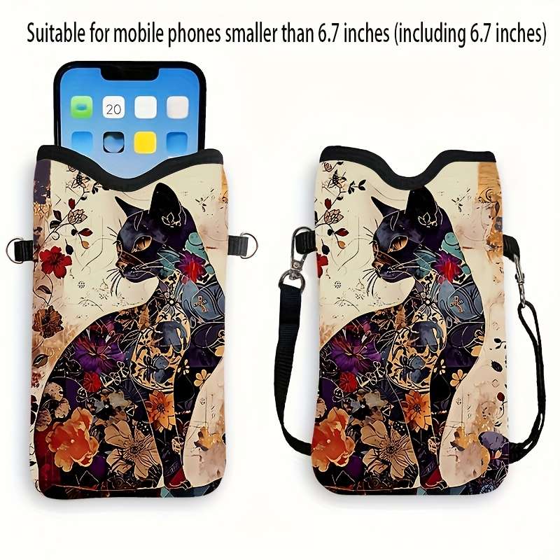 1pc Colorful Cat Print Synthetic Synthetic Leather High Quality Material Shockproof Phone Bag with