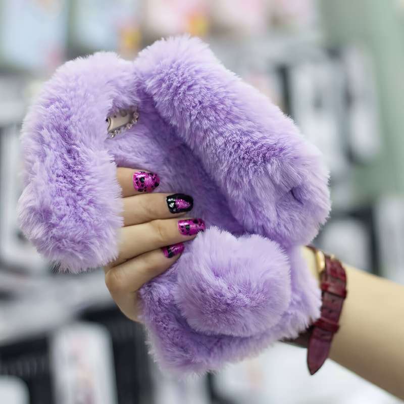 1Pc Pink Red For iPhone X XS Cute Rabbit Plush Phone Case