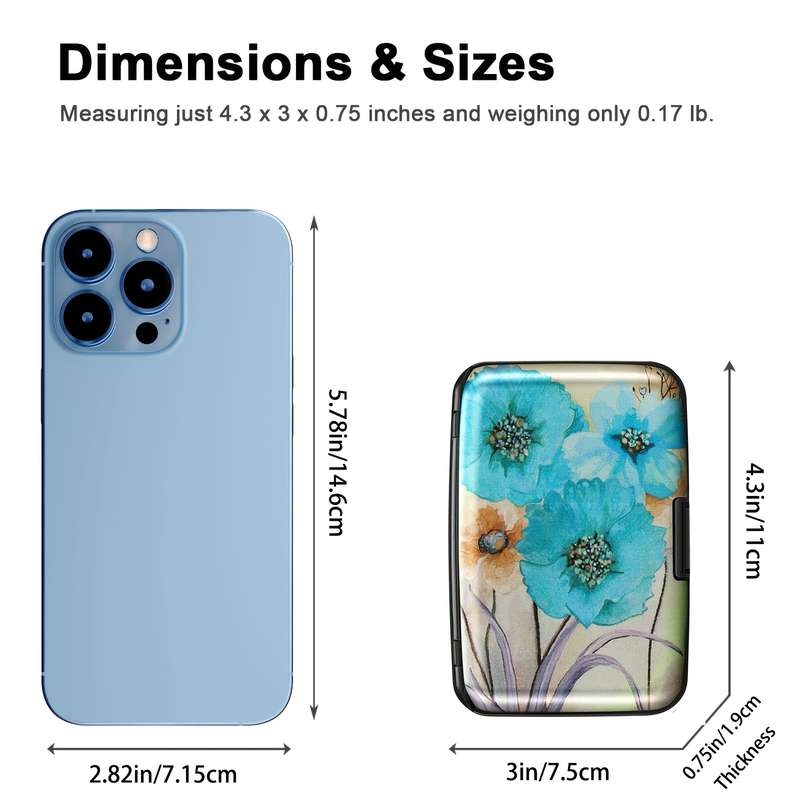 1pc Vintage Blue Flower Mini RFID Metal Wallet with Buckle ClosureBi-Fold Design Polyurethane L