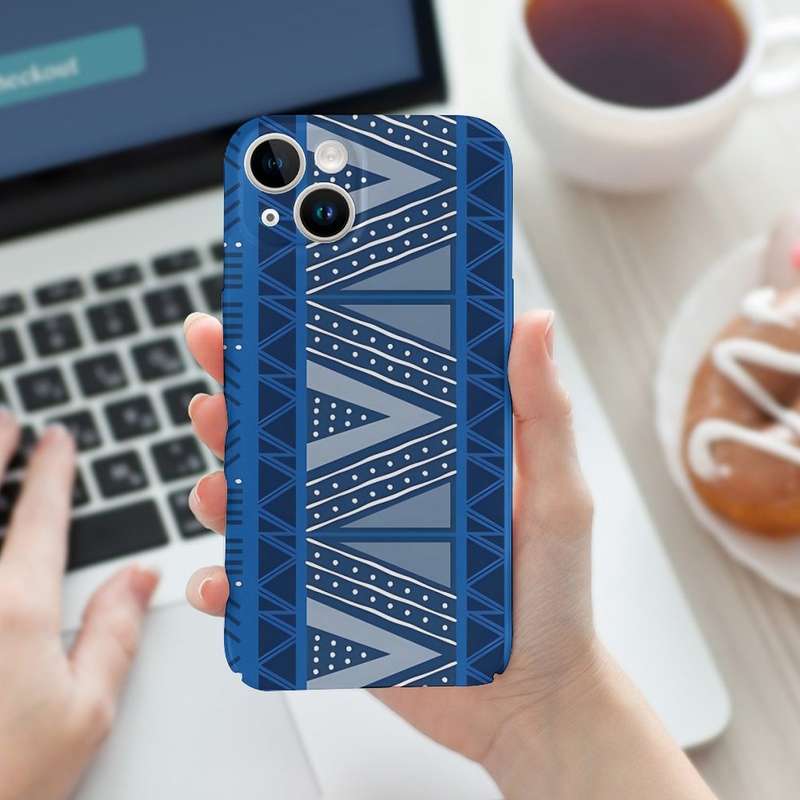 1Pc White For iPhone 15 Pro Max African Indigo Blue Mud Cloth Phone Case