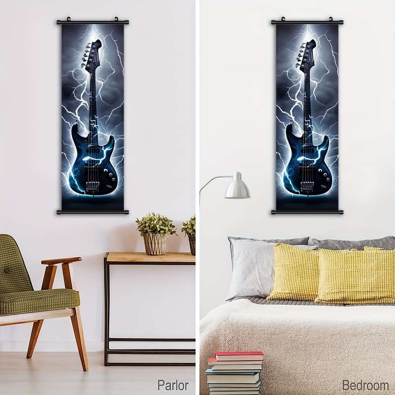 1pc  Electric Guitar Canvas Wall Art Modern Framed Poster for Living Room Bedroom Office Dec