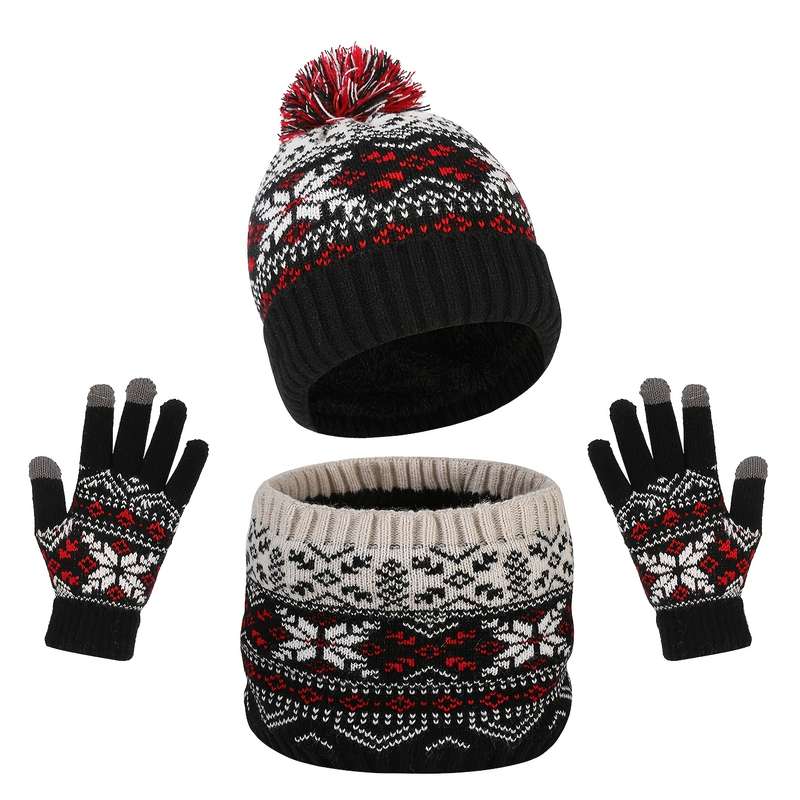 Winter Hat Color Blue And Red Three Piece Set