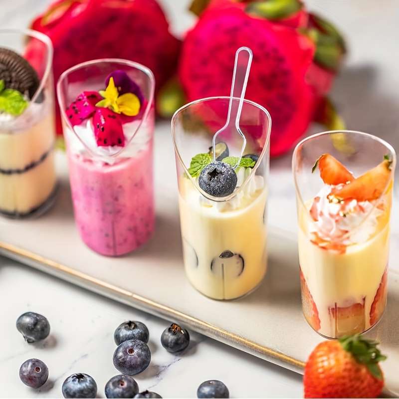 100pcs Clear Plastic Mini Tasting Spoons for Desserts Ice Cream Cake Jelly Pudding Smooth