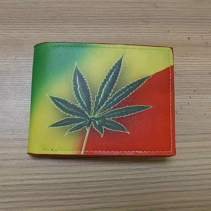 1pc Men's Vibrant Yellow Green Red Leaf WalletStylish Bifold Design with Glossy Finish Perfe