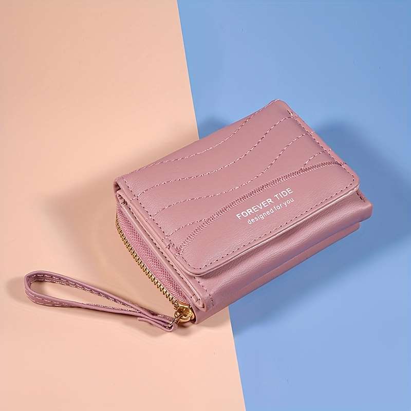 1pc 2024 New Quilted Pattern Short Wallet Clutch Solid Color Coin Purse Trendy Credit Card Holder