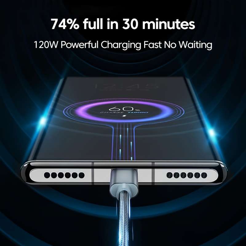 1pc 120W 6A Fast Charging USB Type C Cable 100cm 36V Max Voltage Round Plastic Matte Finish