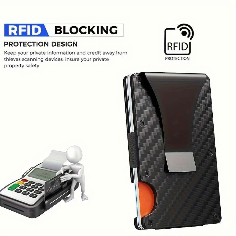 1pc RFID Blocking Slim Metal Wallet for Men Women Casual Style Carbon Fiber Card Holder with Sna
