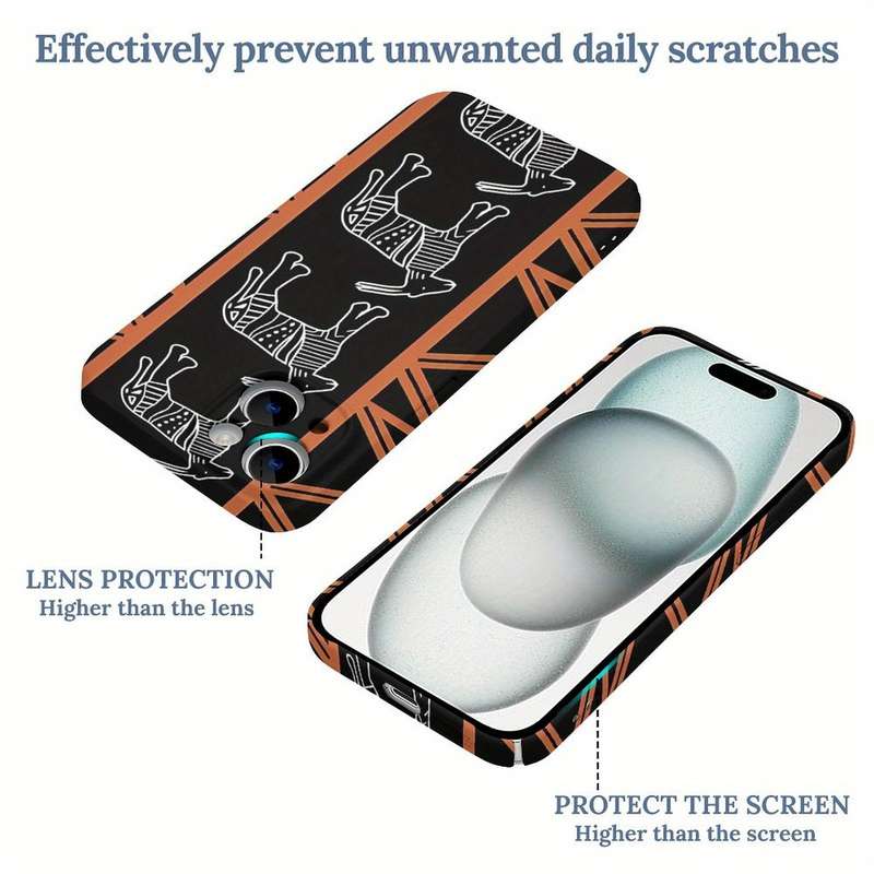 1Pc White For iPhone 15 Plus African Safari Mud Cloth Phone Case