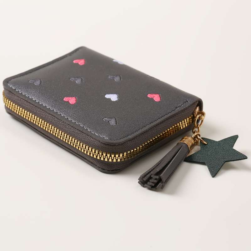 1pc Honey Girl Wallet with Tassel Heart Embroidery Korean Style Cute Women'S Coin Purse Mul
