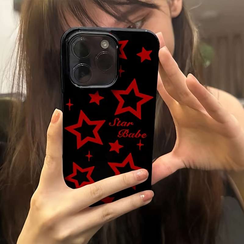 1Pc Mixed Color  For iPhone 16 Plus Red Star Pattern Phone Case
