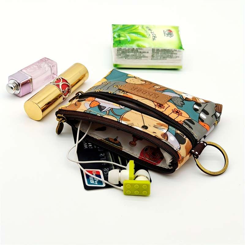 1pc Print Zipper Wallet PurseLightweight Polyester Coin Purse with Multiple Compartments Compac