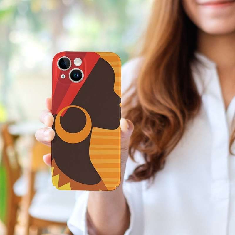 1Pc White For iPhone 15 Plus African-Inspired Silhouette Phone Case