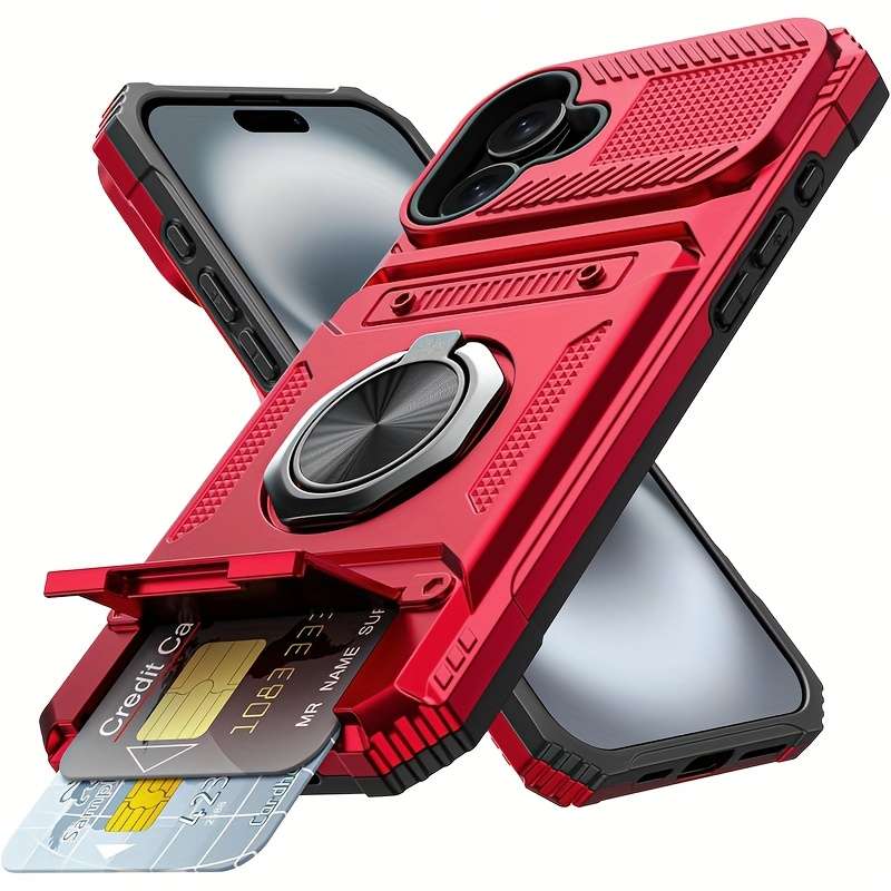 1Pc Red For iPhone 16 Heavy Duty Shockproof Phone Case