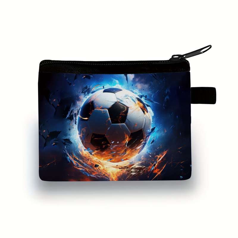1pc Soccer Crowned Ball Printed Polyester Coin Purse Neutral Style Durable Hand Washable No Edg