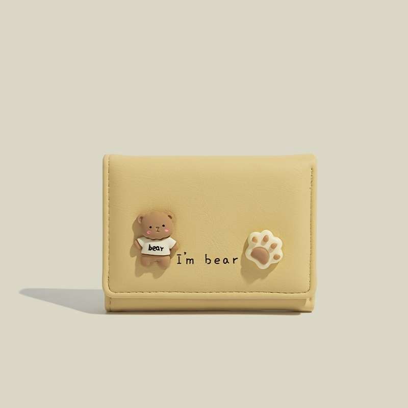 1pc Chic Compact Folding Wallet for WomenCute Cartoon Design Slim Faux Leather Card Holder