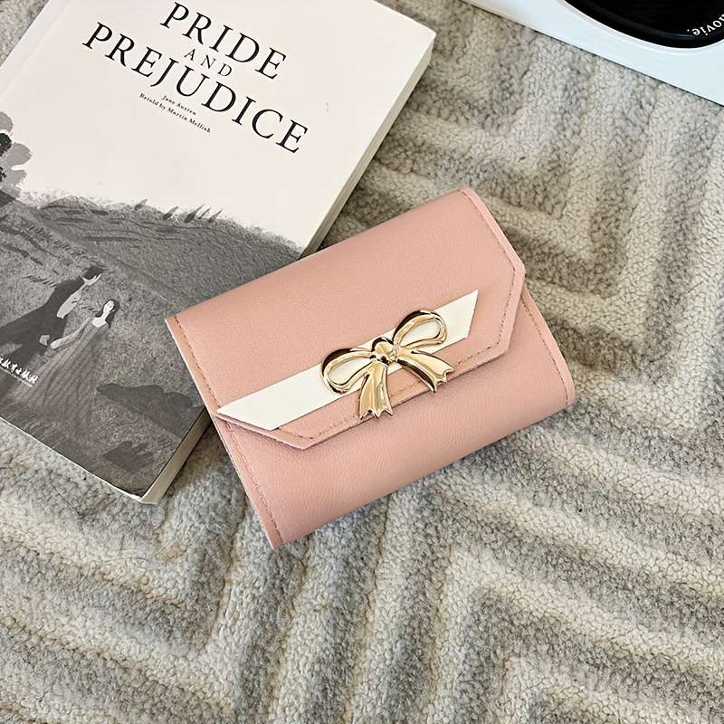 1pc 2025 New Fashion Short Wallet for Women with Magnetic Closure Multiple Card Slots Bowknot De