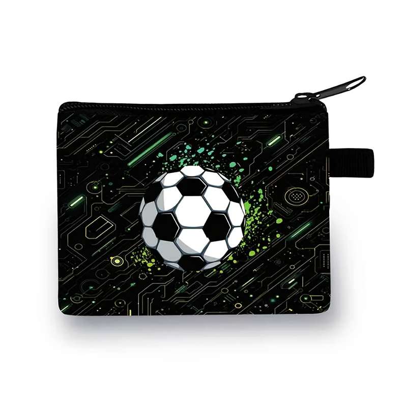 1pc Soccer Ball Pattern Coin Purse Casual Polyester Zipper Wallet with Polyester Lining and Zip P