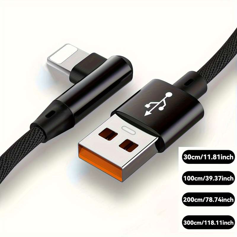 1pc 2.4A 12W Max Fast Charging USB Cable 100cm for iPhone 14 13 12 12Pro 12ProMax 90 Degree USB