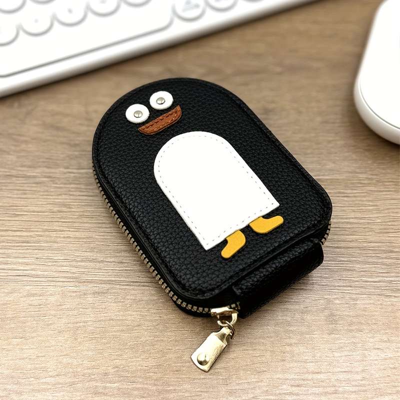 1pc Cute Penguin Cartoon Womens WalletCompact Zippered Card Holder Large Capacity for Bank