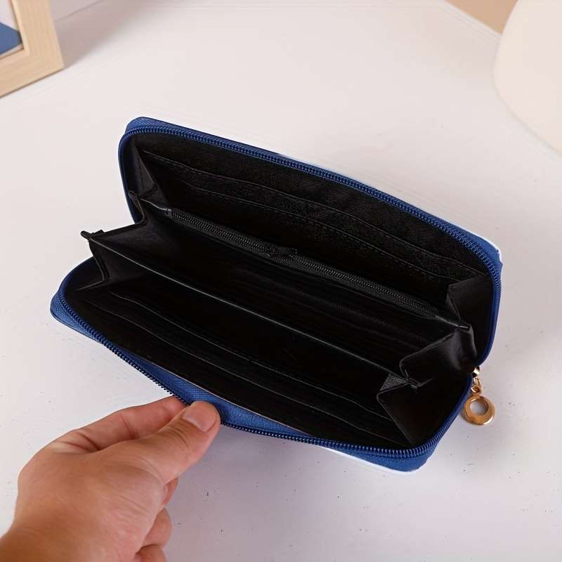 1pc Stitch Cartoon Printed Wallet with Double Zipper Credit Card Holder and Coin PurseSlim Des