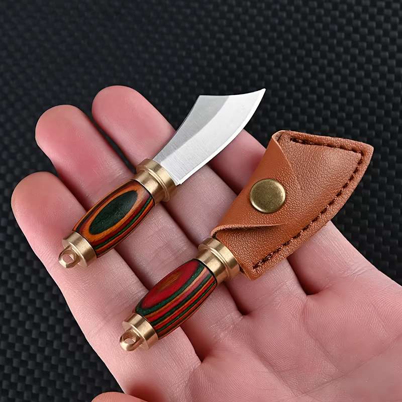 1pc Compact Brass  Wood Mini Pocket Knife with Sharp Stainless Steel Blade