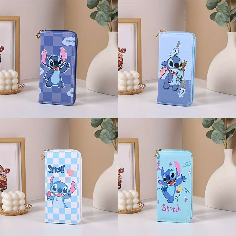 1pc Stitch Cartoon Printed Wallet with Double Zipper Credit Card Holder and Coin PurseSlim Des