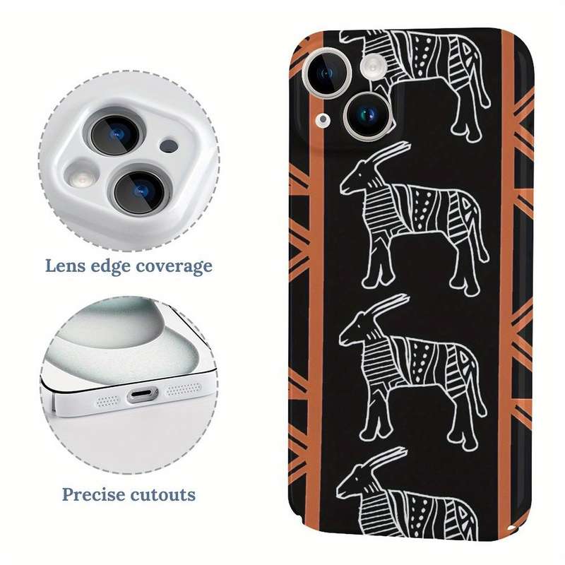 1Pc White For iPhone 15 Plus African Safari Mud Cloth Phone Case