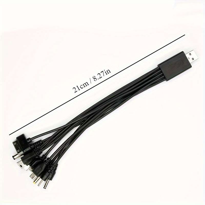 1pc 10-in-1 USB Charging Cable Set PVC Matte Round Cable 21cm USB Male to Female 5-10W Powe