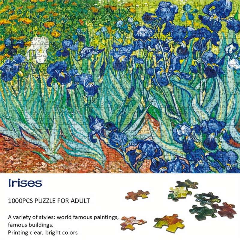 1000pcs Jigsaw Puzzle Masterpiece Irises Pattern Perfect for Adults Ideal Gift fo