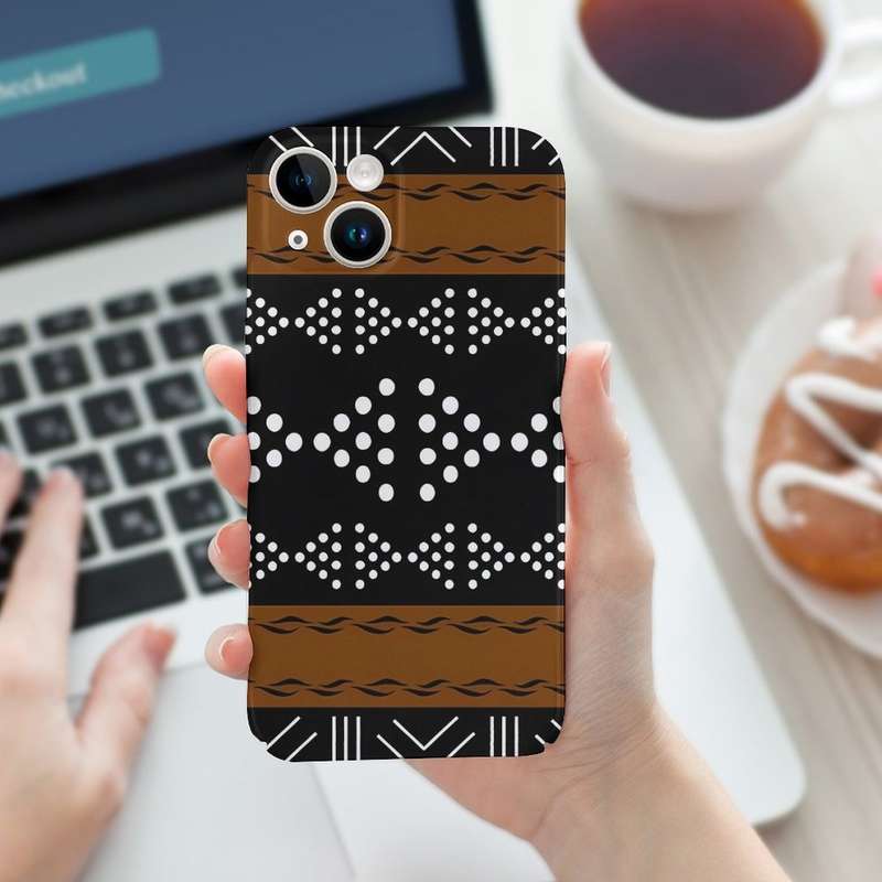 1Pc White For iPhone 15 Plus African Bogolan Mudcloth Phone Case