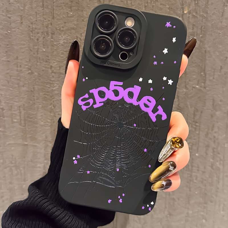 1Pc Black For iPhone 13 Dark Night Spider Web Phone Case