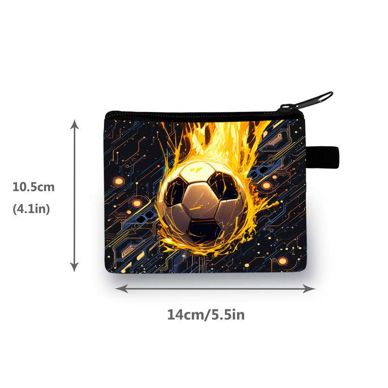 1pc Soccer Ball Pattern Coin Purse Casual Polyester Zipper Wallet with Polyester Lining and Zip P