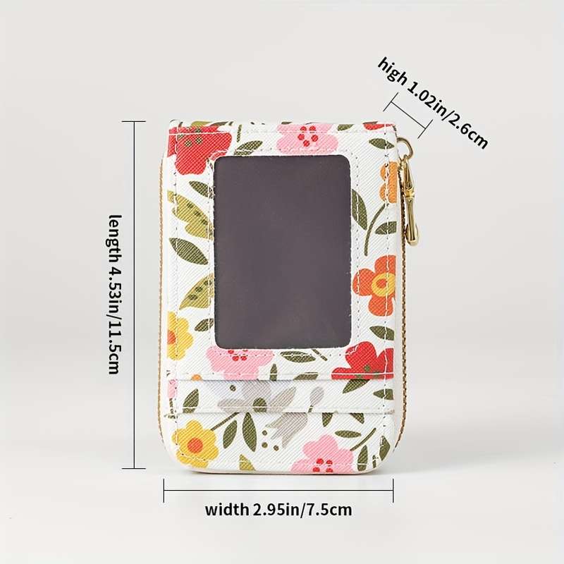1pc Women's Color Printing Card Holder Wallet ID Holder PU Material Vertical Model with External Tr