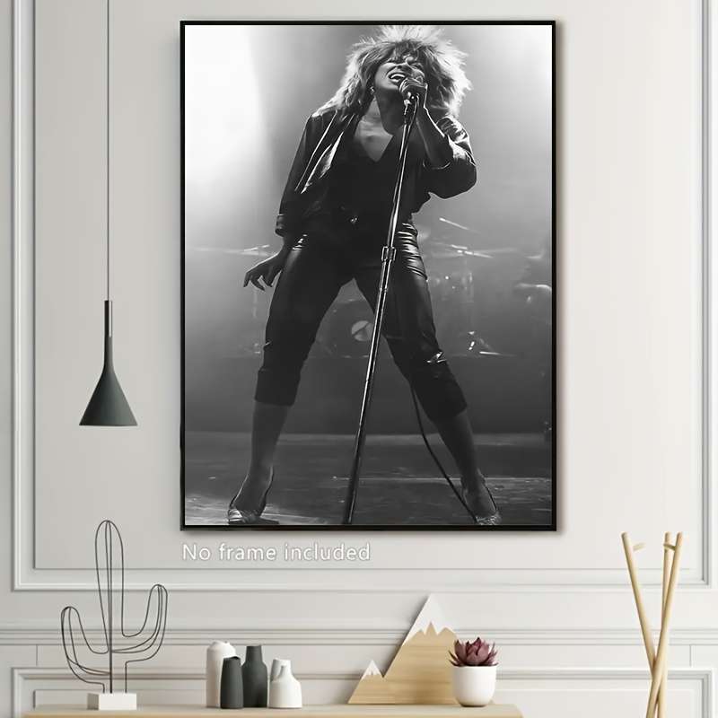 1pc  Tina Turner Concert Poster Unframed Vintage Black and White Canvas Wall Art Rock Retro M