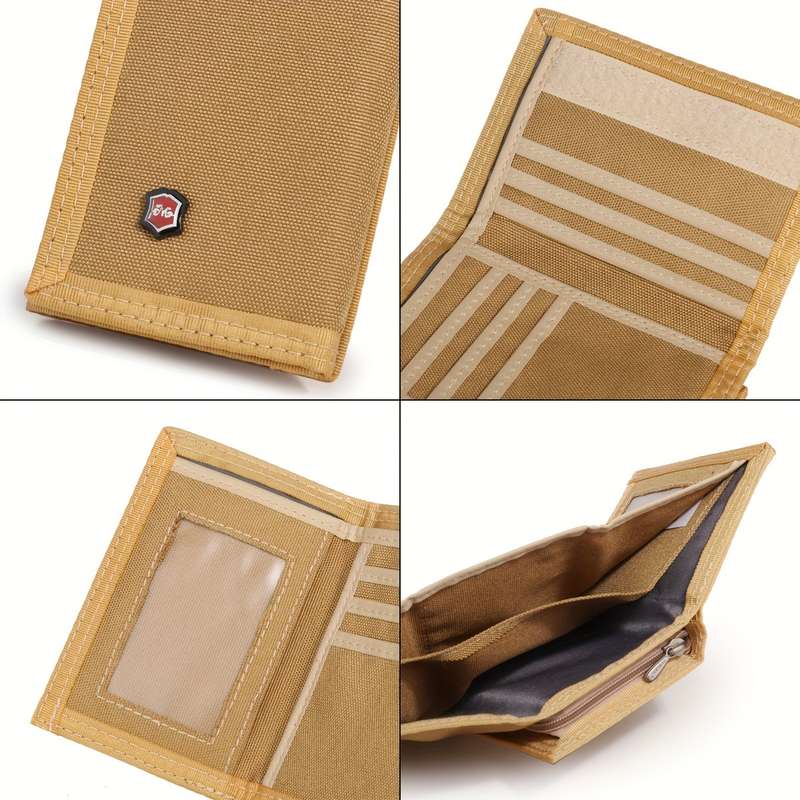 1pc Vintage-Style Men's Trifold Wallet with ID Window Zipper Pockets Multiple CompartmentsDur