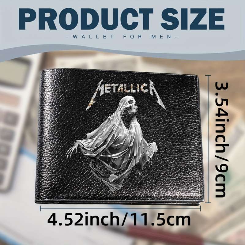 1pc Vintage Band Music Art Men's Faux Leather Simple Style Wallet Multifunctional Short Bifold