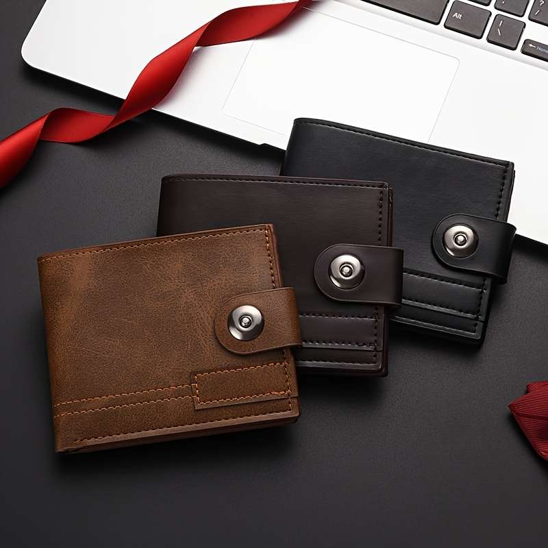 1pc Sleek Faux Leather Boys' Wallet with Magnetic Snap Closure Stylish Brown Billfold for Travel