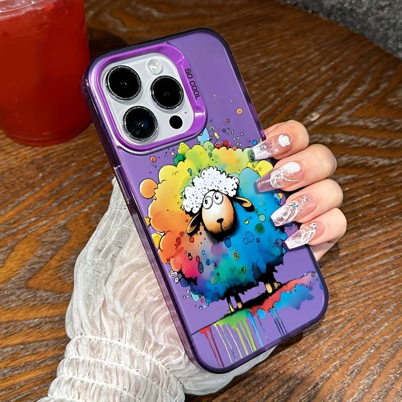 1Pc Pink Color For iPhone 12 Graffiti Sheep Phone Case