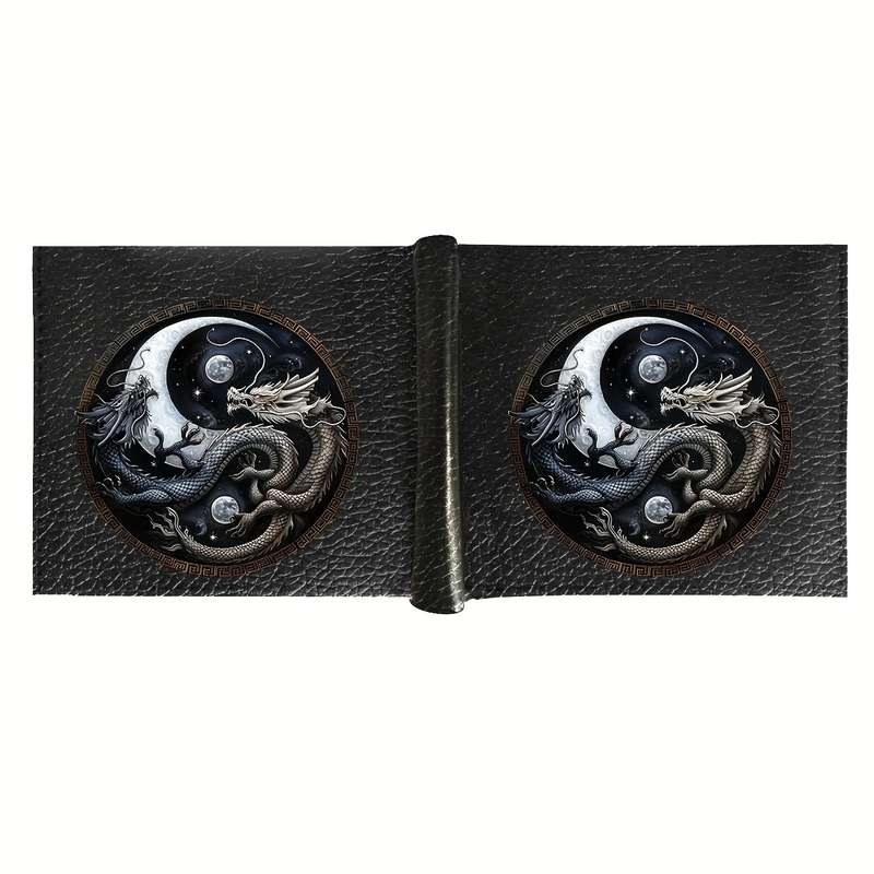 1pc Yin Yang Dragon Men'S Faux Leather Wallet Black Bifold Design with Card Holder Coin Purs