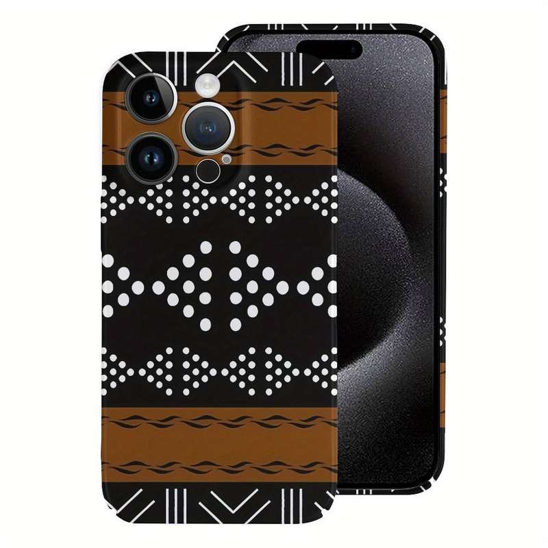1Pc White For iPhone 15 Plus African Bogolan Mudcloth Phone Case
