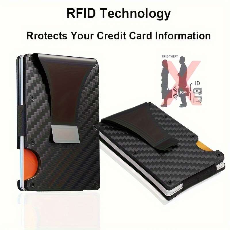 1pc RFID Blocking Slim Metal Wallet for Men Women Casual Style Carbon Fiber Card Holder with Sna