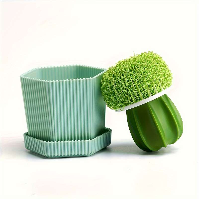 2pcs set Cactus Dish Brushes with Drain Tray Soft Bristle Non-Electric Kitchen Scrubbers for