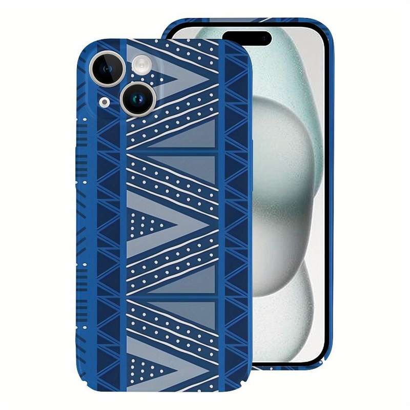 1Pc White For iPhone 15 Pro Max African Indigo Blue Mud Cloth Phone Case