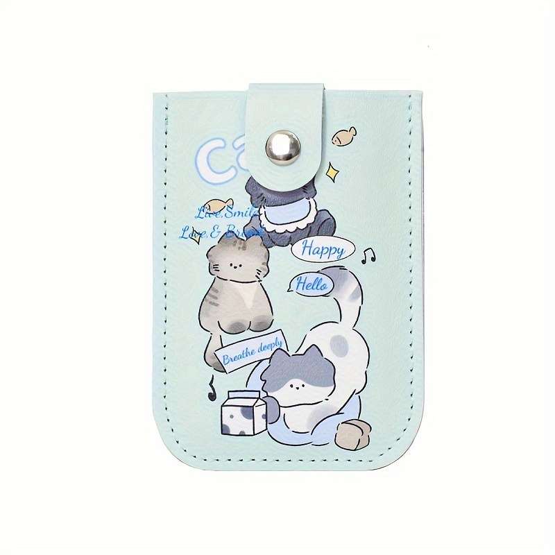 1pc Cute Cartoon Kitten Card Holder for Women Synthetic Leather Envelope Style Wallet with Snap Cl