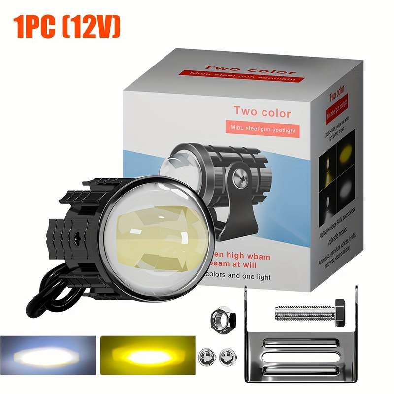 2pcs LED Dual-Color Spotlight for Motorcycles & Cars High Low Beam Adjustable Moun
